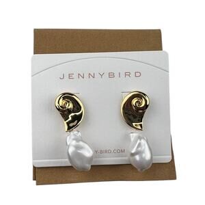Jenny Bird Petra Gold Tone Glass Pearl Drop Pierced Earrings with Pouch